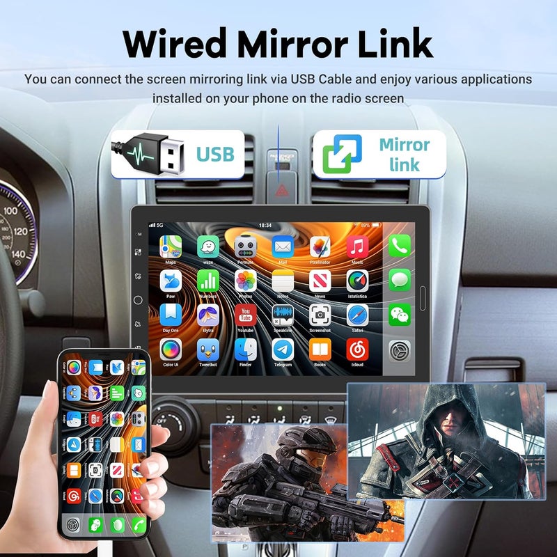 EKAT 10.1 inch Single Din Car Stereo with CarPlay and Android Auto, 10 inch Touch Screen Radio with Mirror Link/1080P/EQ Audio/SWC/Bluetooth +Backup Camera+MIC - Image 5